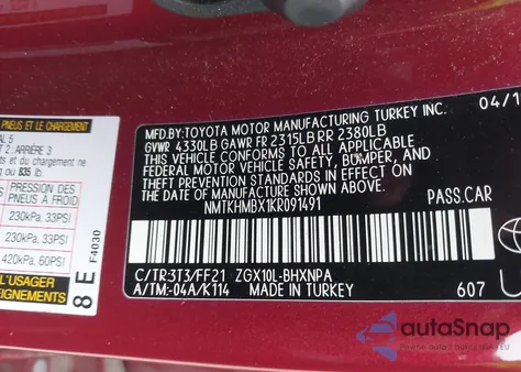 2019 Toyota C-Hr Xle from USA, damaged, VIN NMTKHMBX1KR091491